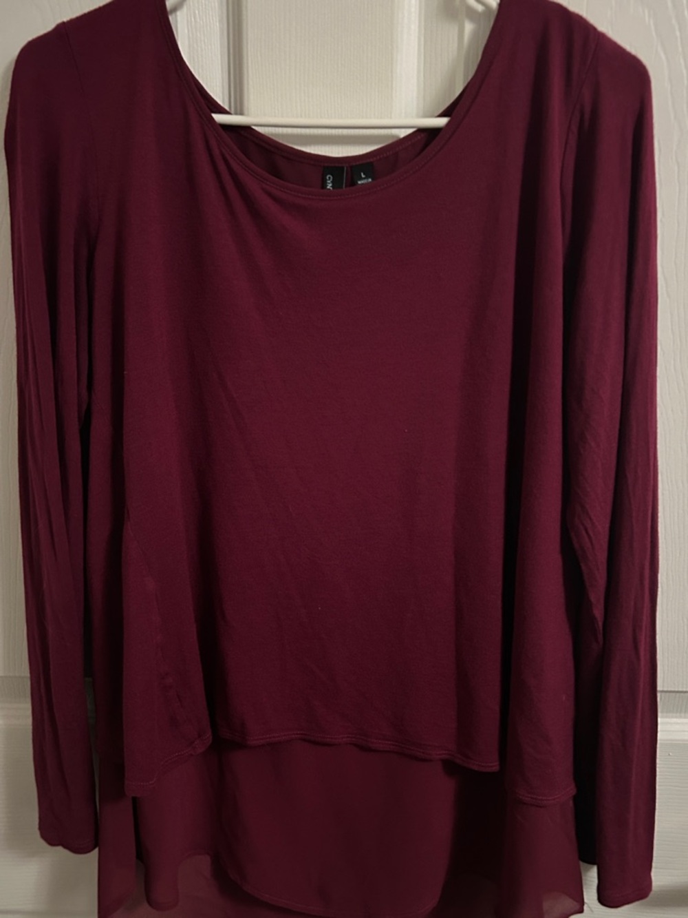 Cynthia Rowley Burgundy Layered-Hem Long Sleeve Top